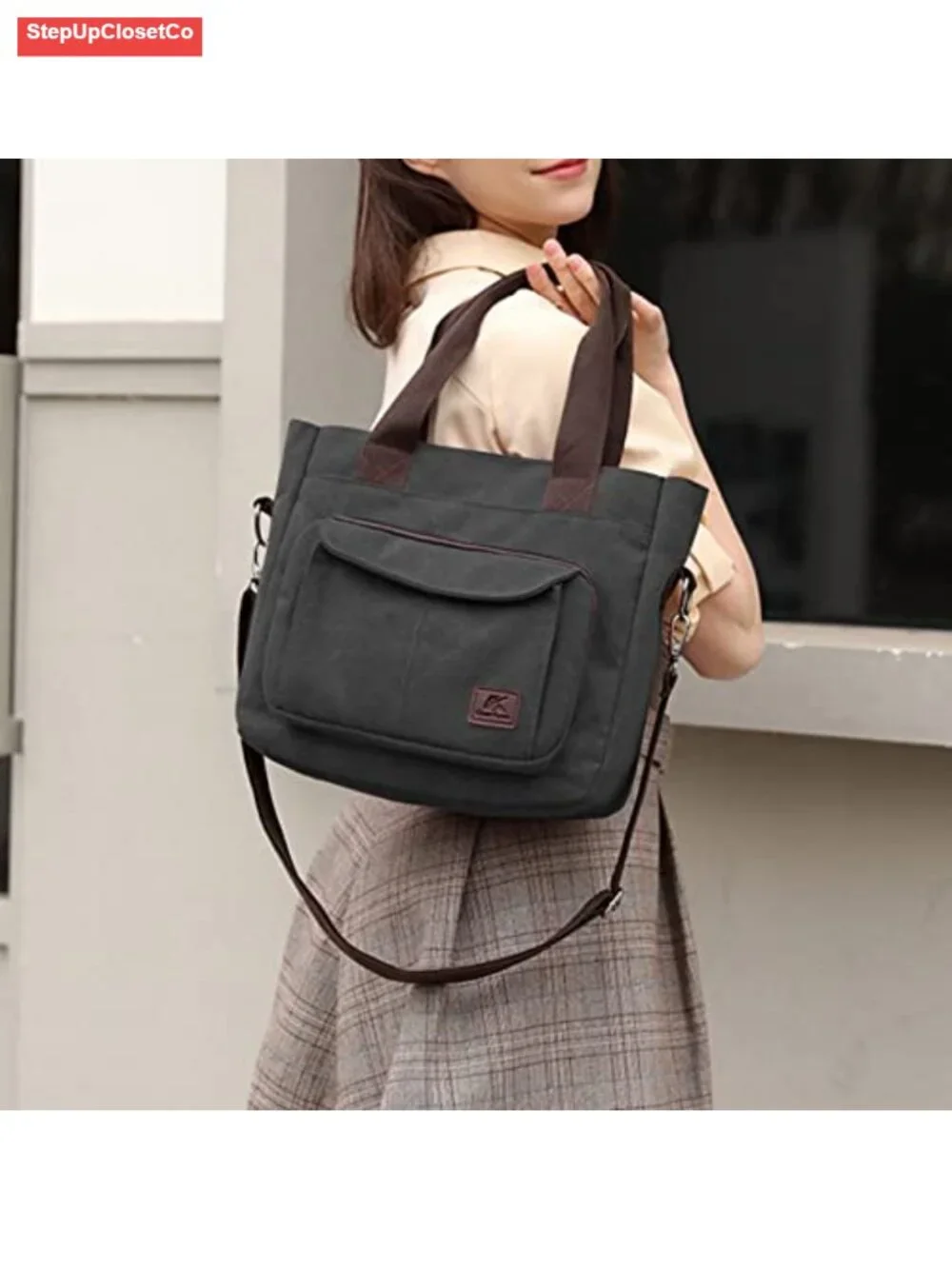 Multipocket Canvas Tote Purse Shoulder Crossbody Bag Work Travel Handbag